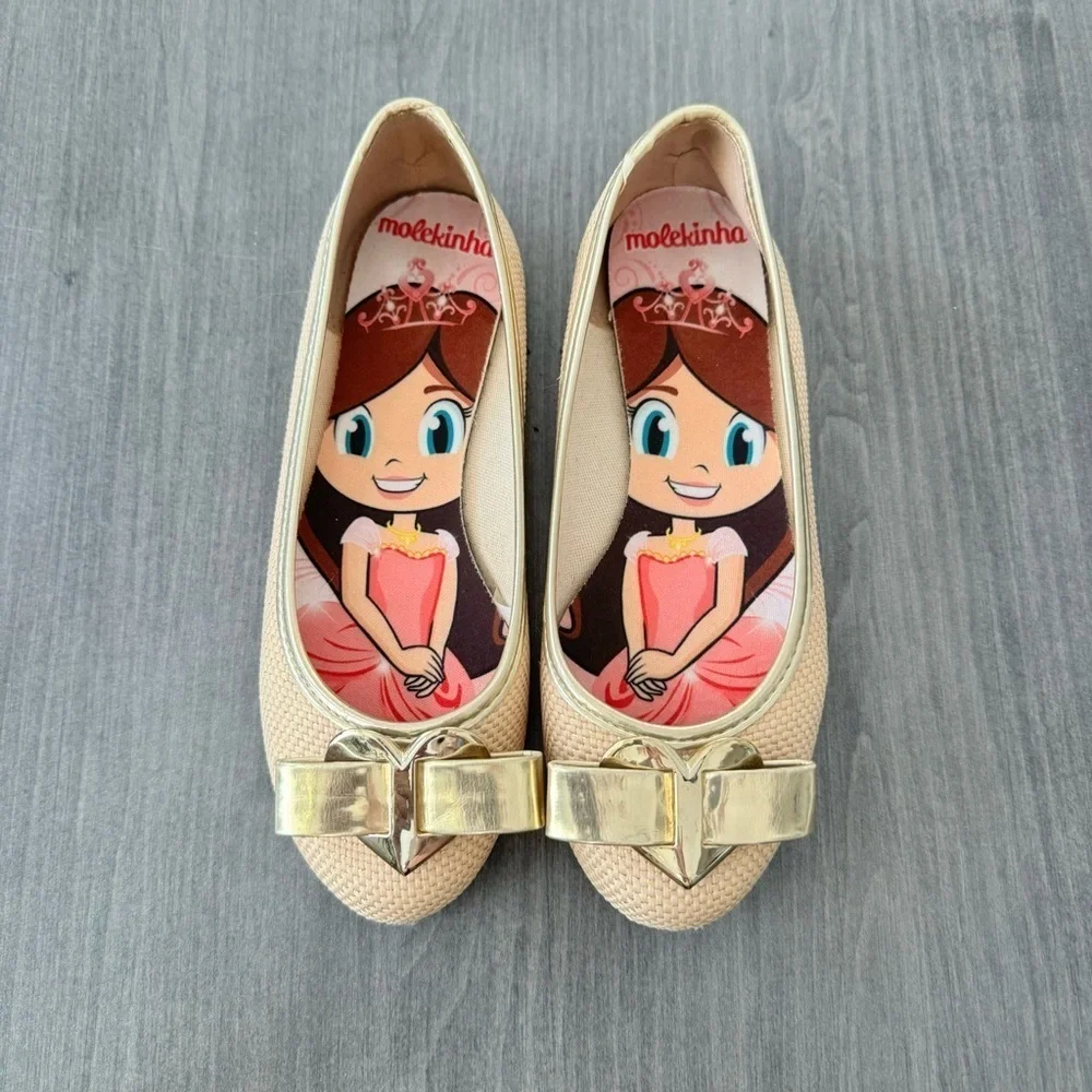 Malekinha Girls Golden bow ballerina flats shoes size 1